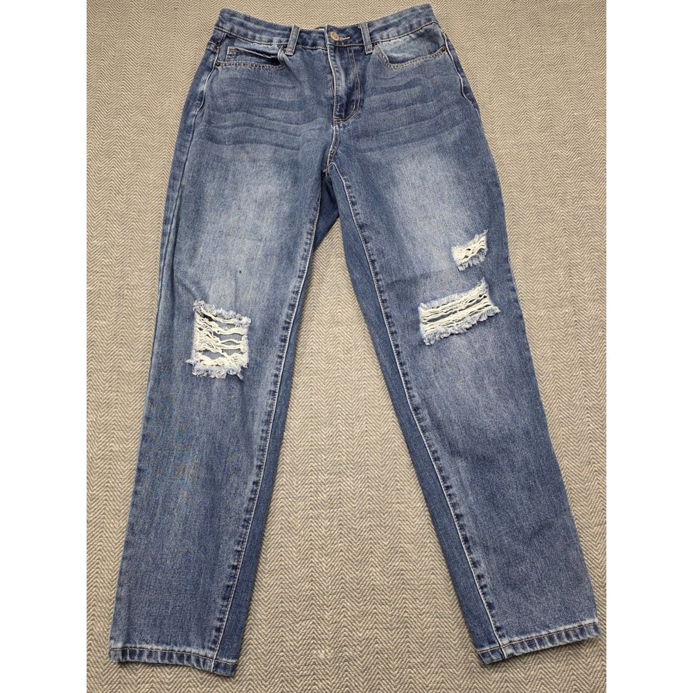 YMI Dream Distressed High Rise Straight Leg Jeans Medium Wash‎ Blue Size 5/27